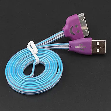 iOS 7 Compatible 30-Pin to USB Blue Glow Data Sync Charging Cable for iPhone 4/4S and Others (100cm)