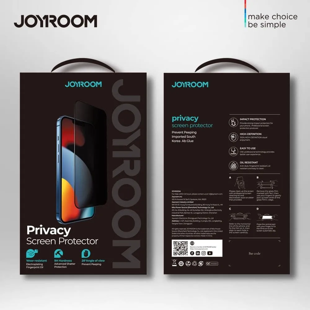 Joyroom JR-PF702 Knight series Tempered glass screen protector-2.5D silk screen(Privacy)-English version-iP13 Pro Max-6.7”