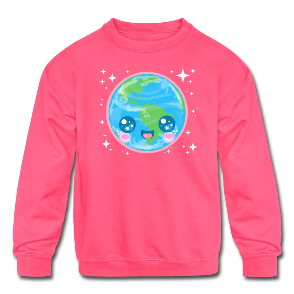 Kids' Kawaii Earth Crewneck Sweatshirt