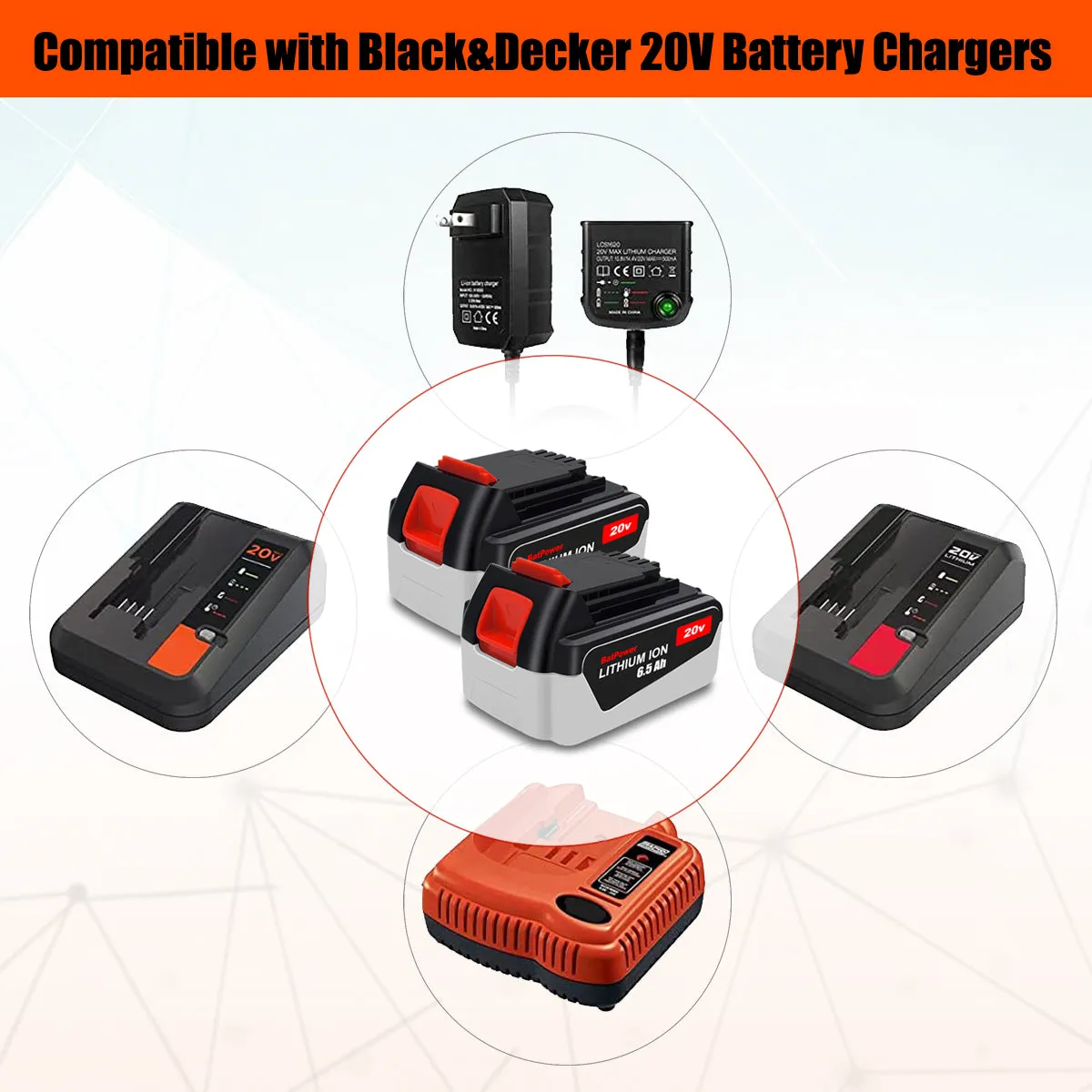 LB2X4020 20V 6.5Ah Extended Capacity Battery Replacement for Black & Decker 20V Battery