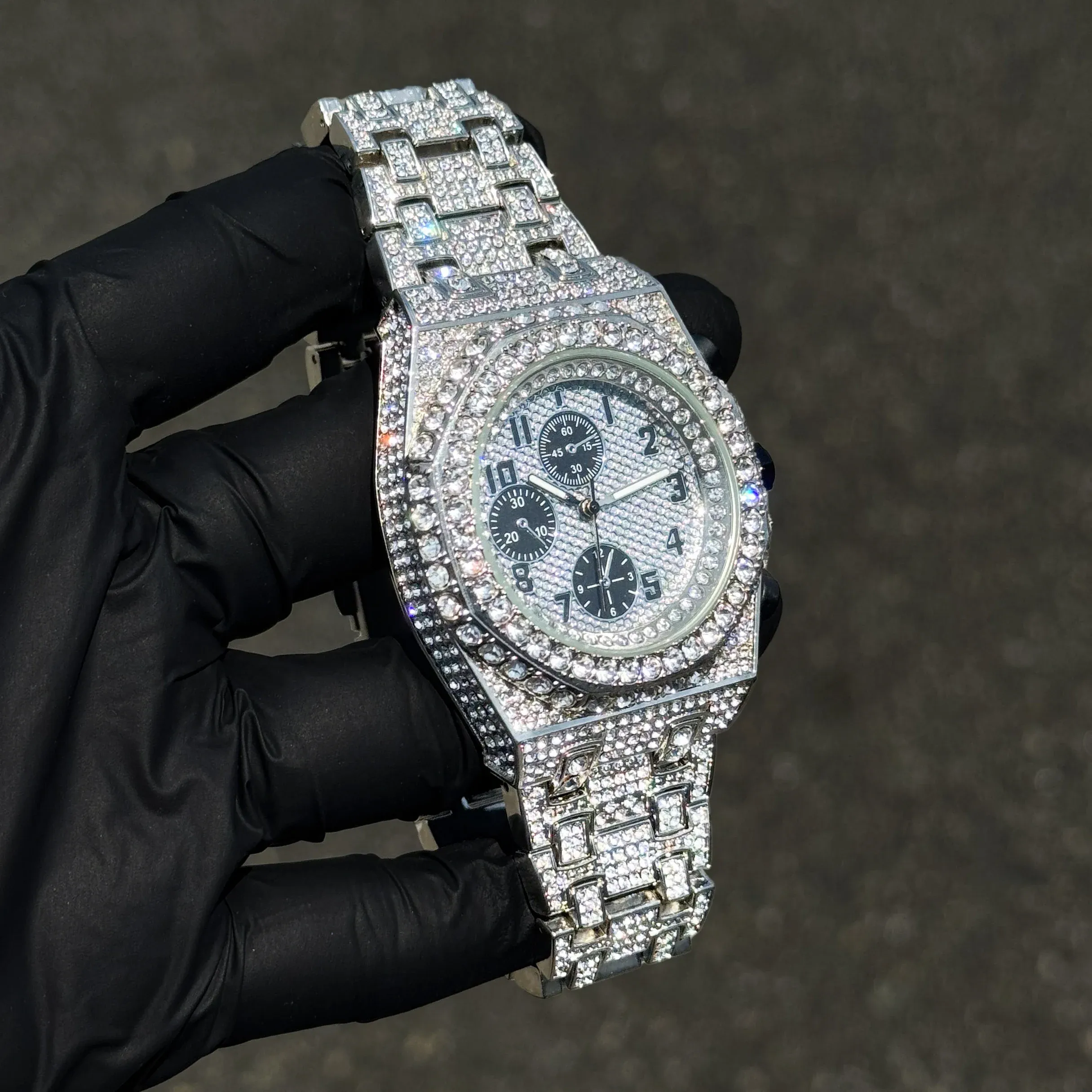 Men's Fully Iced Out 42mm Diamond Watch - Octagon Case, Quartz Movement, Bling-ed Out Crystals