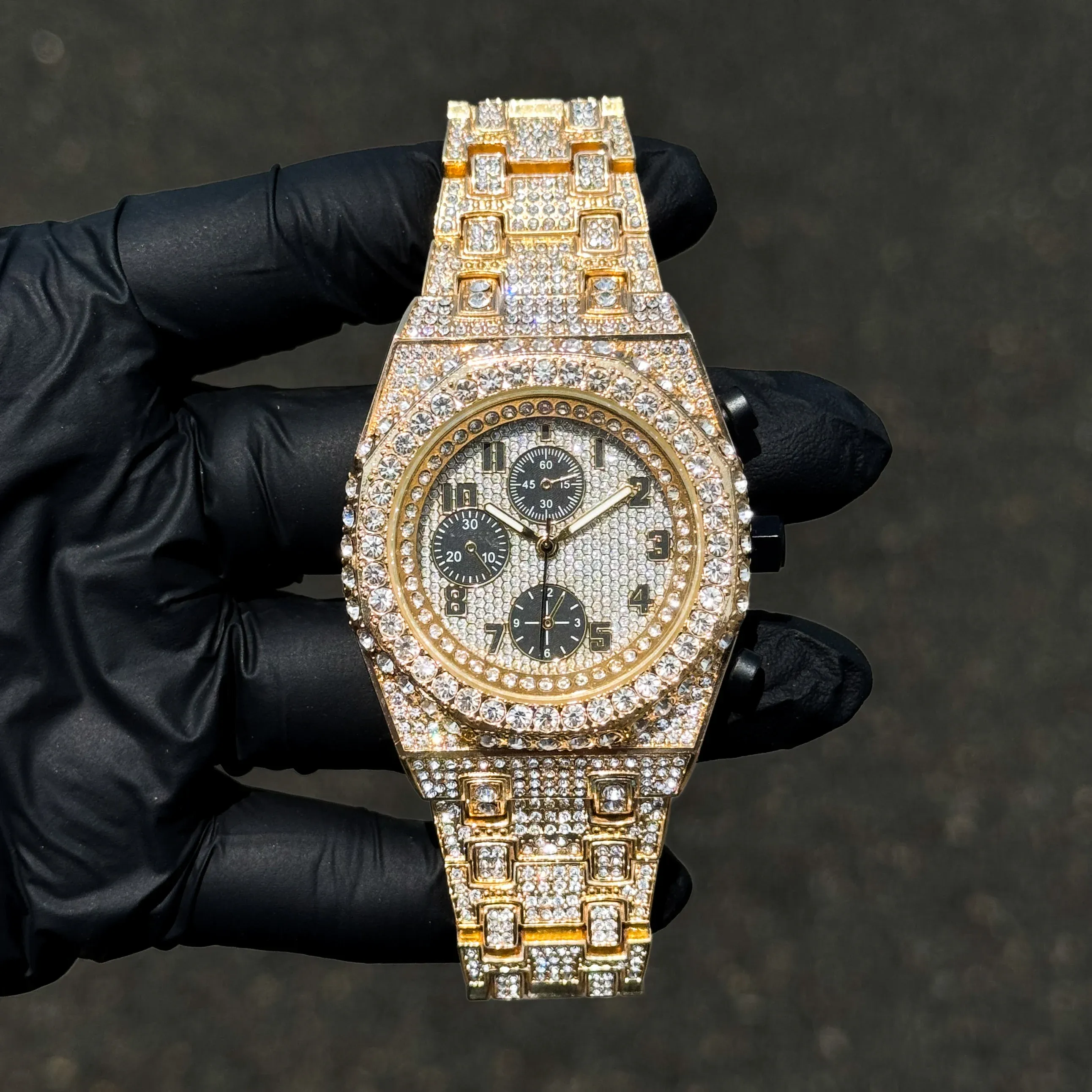 Men's Fully Iced Out 42mm Diamond Watch - Octagon Case, Quartz Movement, Bling-ed Out Crystals