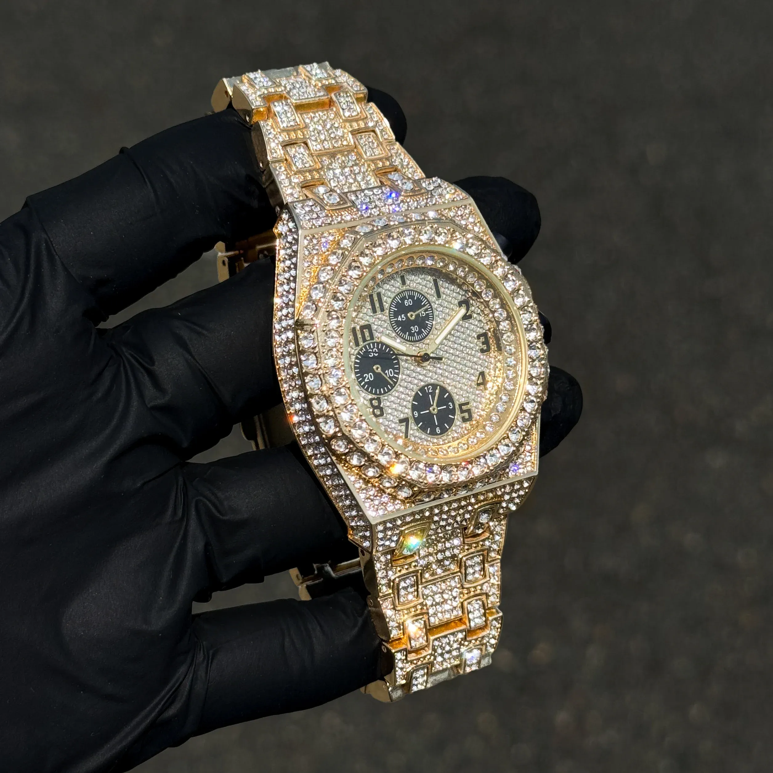 Men's Fully Iced Out 42mm Diamond Watch - Octagon Case, Quartz Movement, Bling-ed Out Crystals