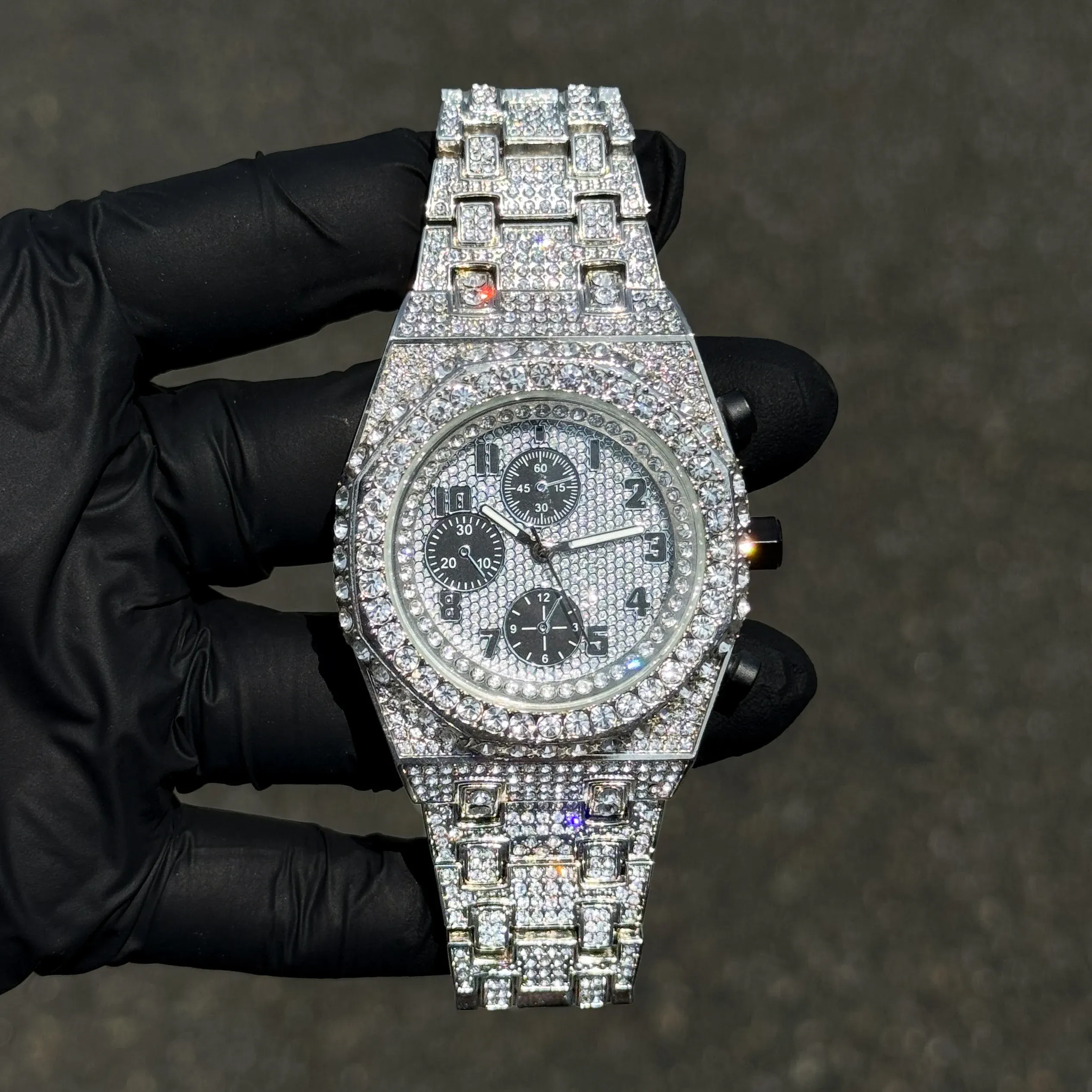 Men's Fully Iced Out 42mm Diamond Watch - Octagon Case, Quartz Movement, Bling-ed Out Crystals