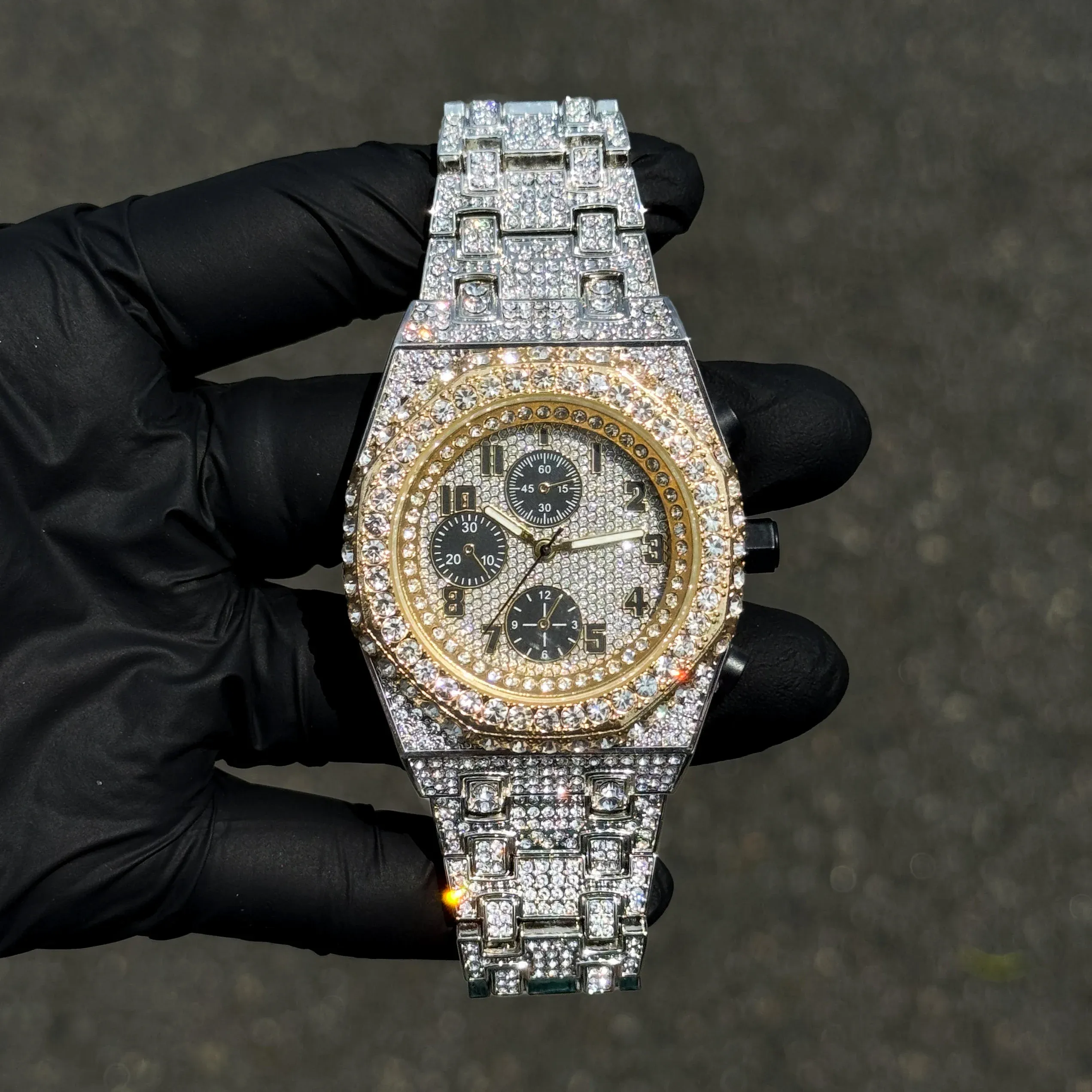 Men's Fully Iced Out 42mm Diamond Watch - Octagon Case, Quartz Movement, Bling-ed Out Crystals