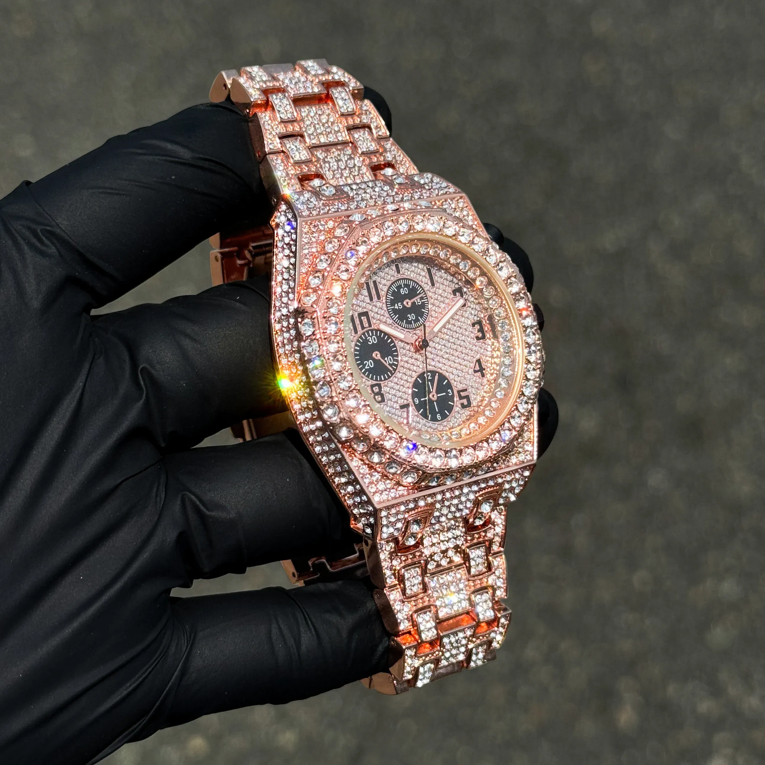 Men's Fully Iced Out 42mm Diamond Watch - Octagon Case, Quartz Movement, Bling-ed Out Crystals