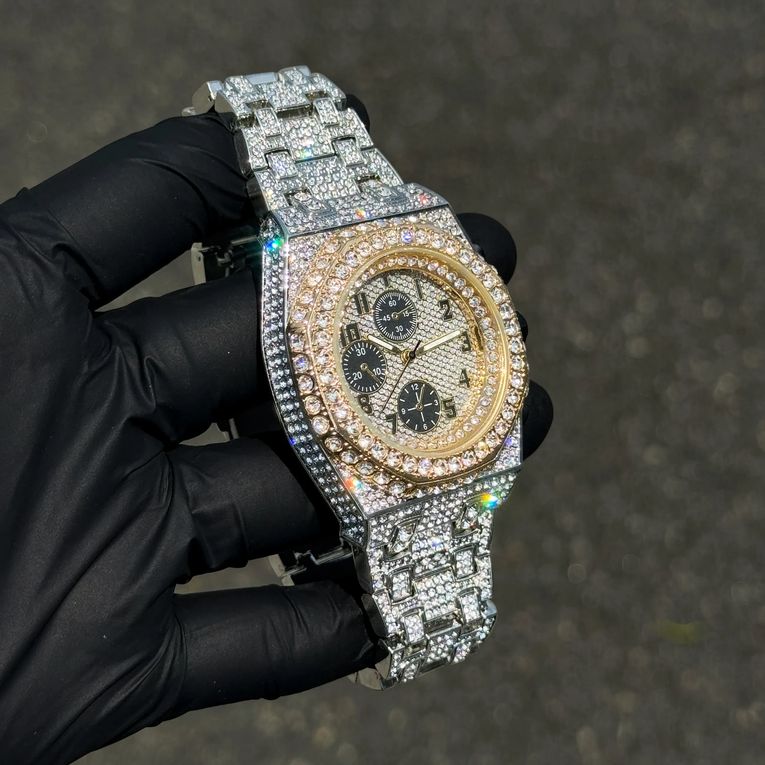 Men's Fully Iced Out 42mm Diamond Watch - Octagon Case, Quartz Movement, Bling-ed Out Crystals