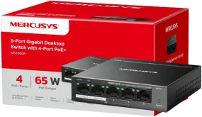 Mercusys MS105GP 5-Port Gigabit Desktop Switch with 4-Port PoE , Steel Case, Ethernet Switch