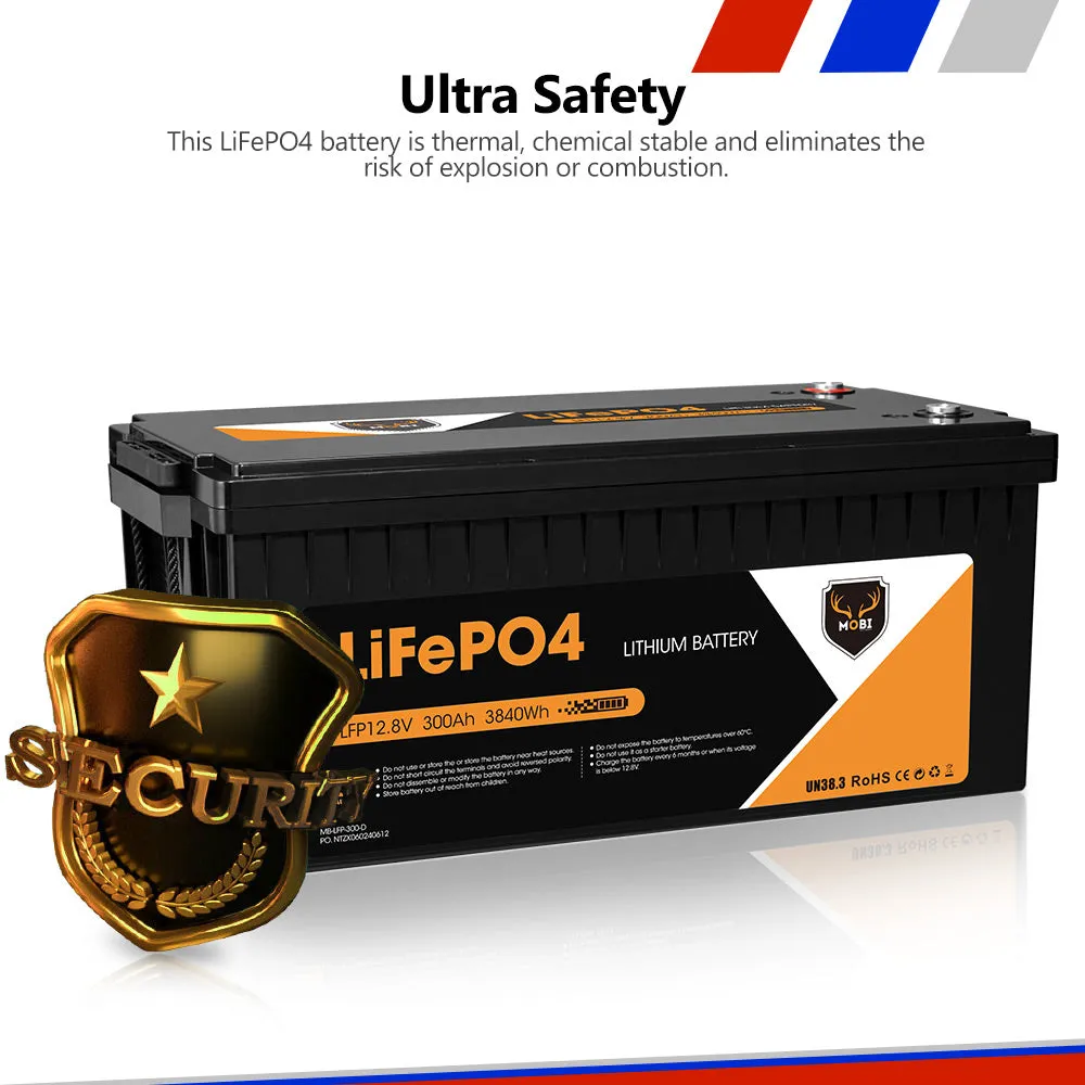 Mobi 12V 300AH Lithium Iron Phosphate Battery LiFePO4 Deep Cycle