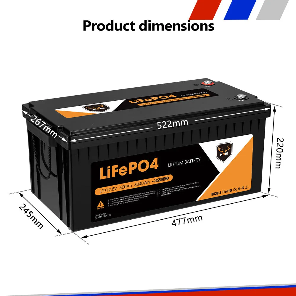 Mobi 12V 300AH Lithium Iron Phosphate Battery LiFePO4 Deep Cycle