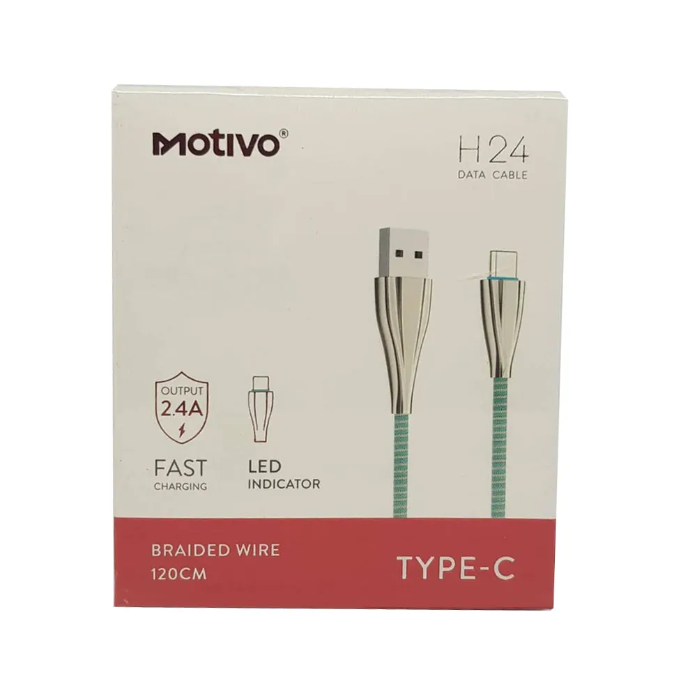 Motivo H24 USB-A 2.0 Male to USB-C Male 2.4A Fast Charging Data Cord Cable Braided Wire with 480Mbps Transfer Speed & LED Light Indicator for Smartphones (1.2M) (Blue, Pink, Gray) | S0025, S0026, S0027