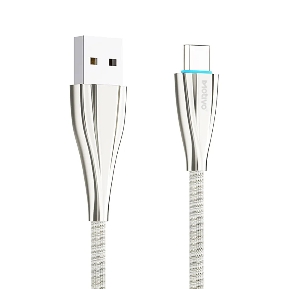 Motivo H24 USB-A 2.0 Male to USB-C Male 2.4A Fast Charging Data Cord Cable Braided Wire with 480Mbps Transfer Speed & LED Light Indicator for Smartphones (1.2M) (Blue, Pink, Gray) | S0025, S0026, S0027