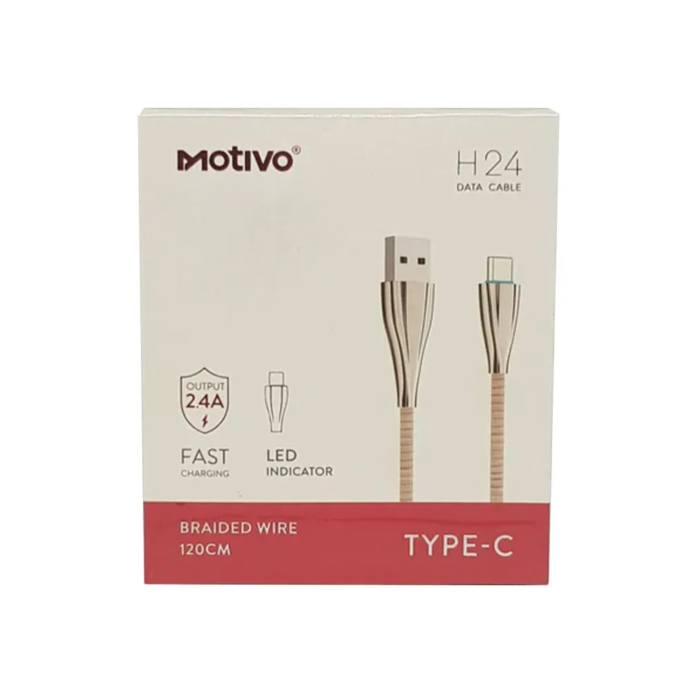 Motivo H24 USB-A 2.0 Male to USB-C Male 2.4A Fast Charging Data Cord Cable Braided Wire with 480Mbps Transfer Speed & LED Light Indicator for Smartphones (1.2M) (Blue, Pink, Gray) | S0025, S0026, S0027