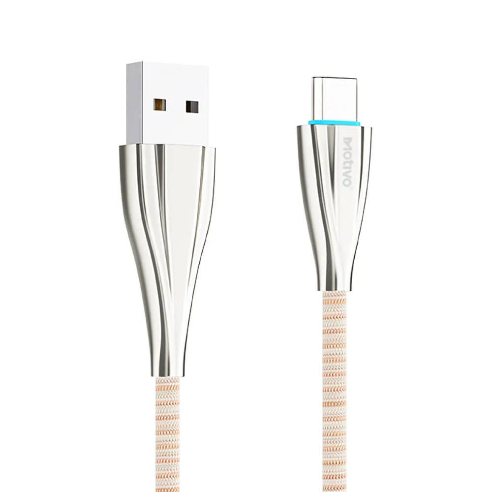 Motivo H24 USB-A 2.0 Male to USB-C Male 2.4A Fast Charging Data Cord Cable Braided Wire with 480Mbps Transfer Speed & LED Light Indicator for Smartphones (1.2M) (Blue, Pink, Gray) | S0025, S0026, S0027