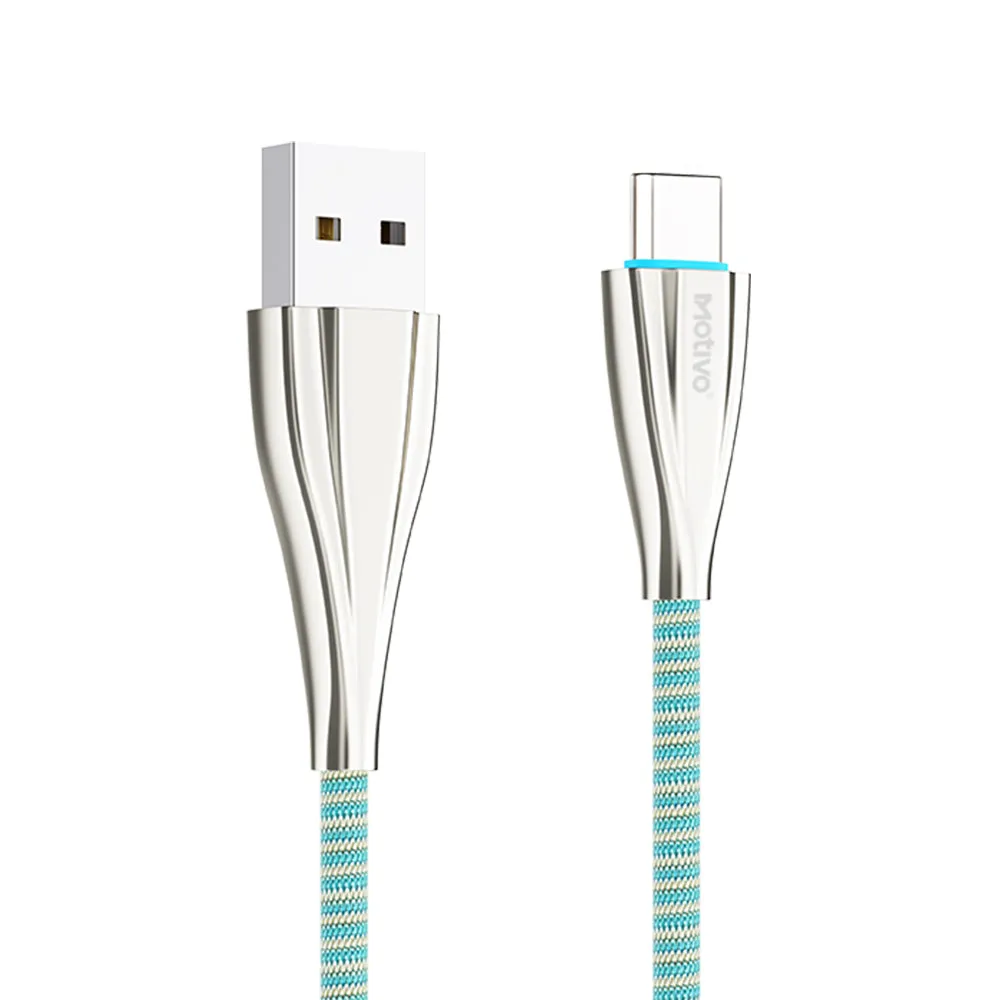 Motivo H24 USB-A 2.0 Male to USB-C Male 2.4A Fast Charging Data Cord Cable Braided Wire with 480Mbps Transfer Speed & LED Light Indicator for Smartphones (1.2M) (Blue, Pink, Gray) | S0025, S0026, S0027