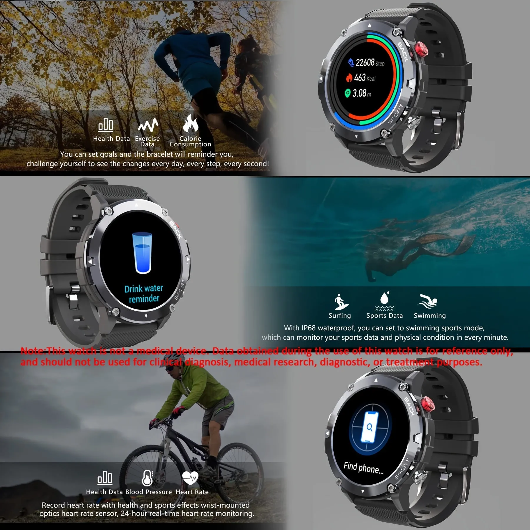 Outdoor Smartwatch For Men, Smart Watch With Wireless Call (Answer/Make Calls), Multi Sport Mode, IP68 Waterproof 3.35cm HD Rugged Tactical Fitness Digital Sport Watches For IPhone Android