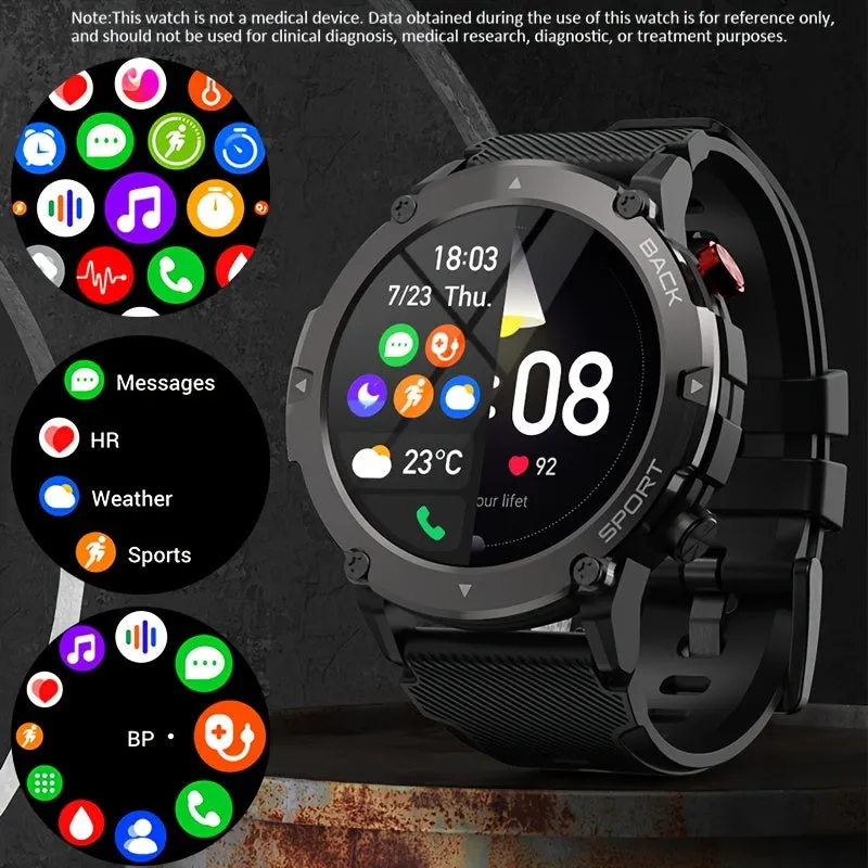 Outdoor Smartwatch For Men, Smart Watch With Wireless Call (Answer/Make Calls), Multi Sport Mode, IP68 Waterproof 3.35cm HD Rugged Tactical Fitness Digital Sport Watches For IPhone Android