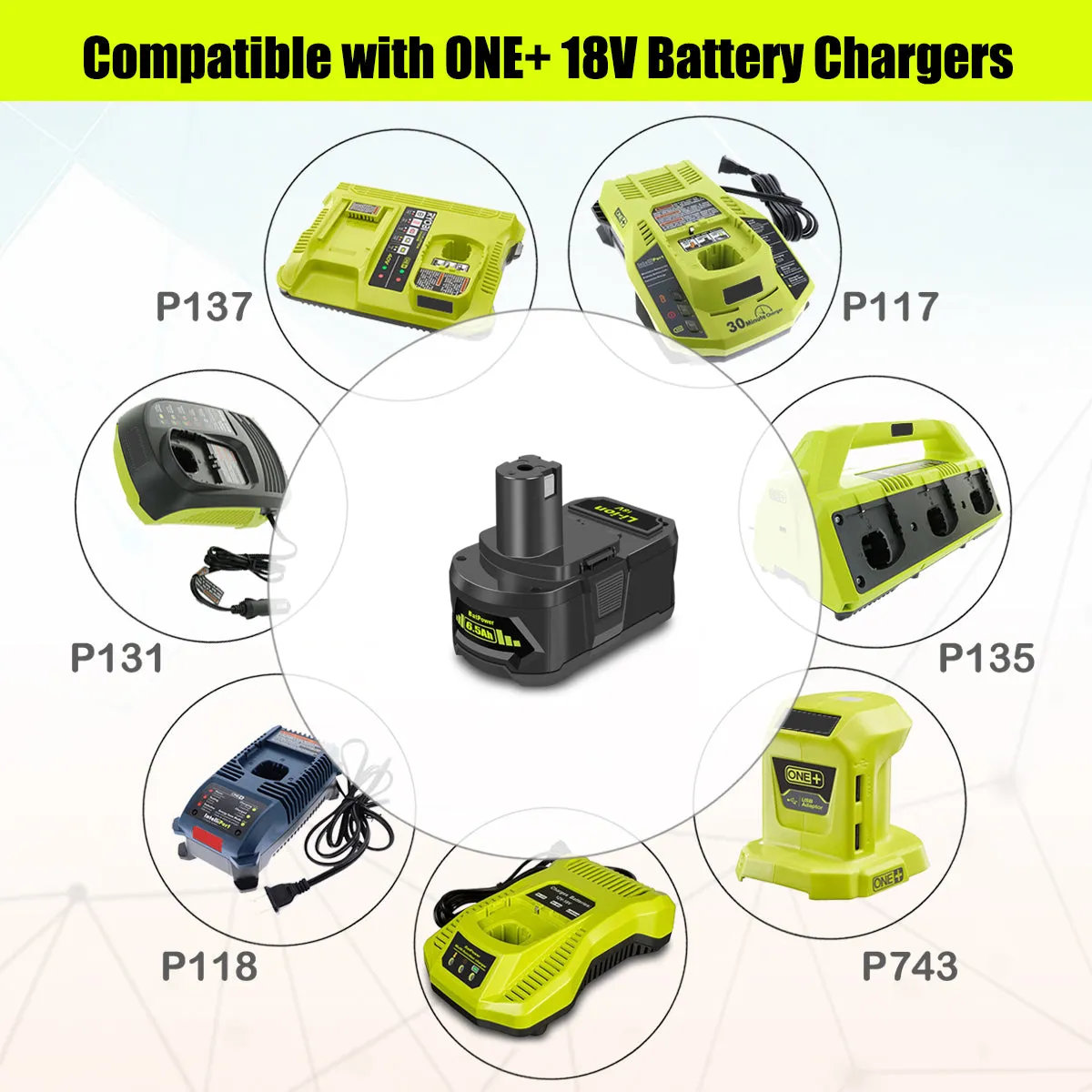 PBP005 18V 6.5Ah Battery for Ryobi 18V 4Ah Battery PBP005 PBP004 P108 P192 P191 Compatible with Ryobi 18 Volt ONE  Battery 4.0Ah 3.0Ah 2.0Ah 1.5Ah Lithium-Ion Battery