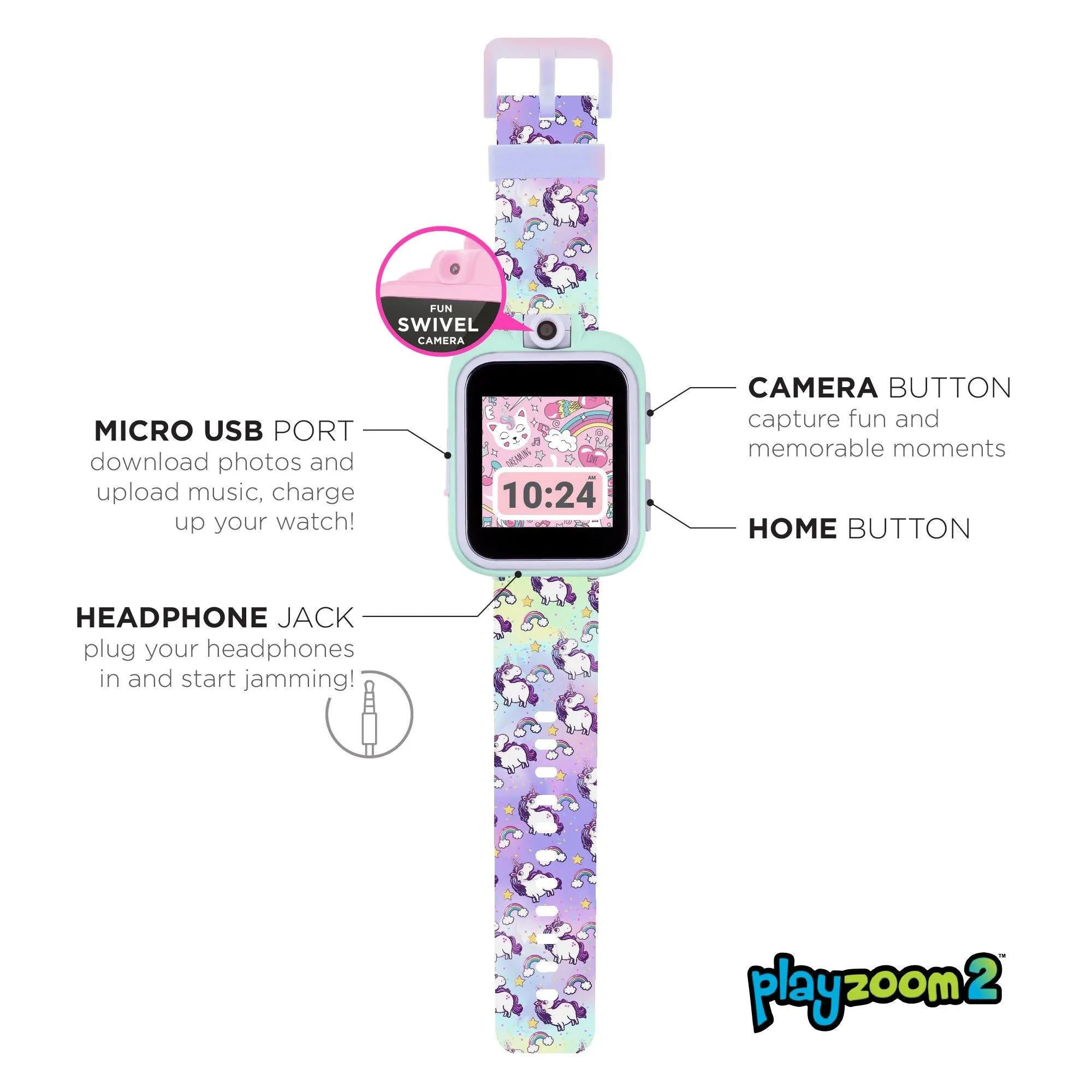 PlayZoom 2 Kids Smartwatch: Tie Dye Unicorn Print