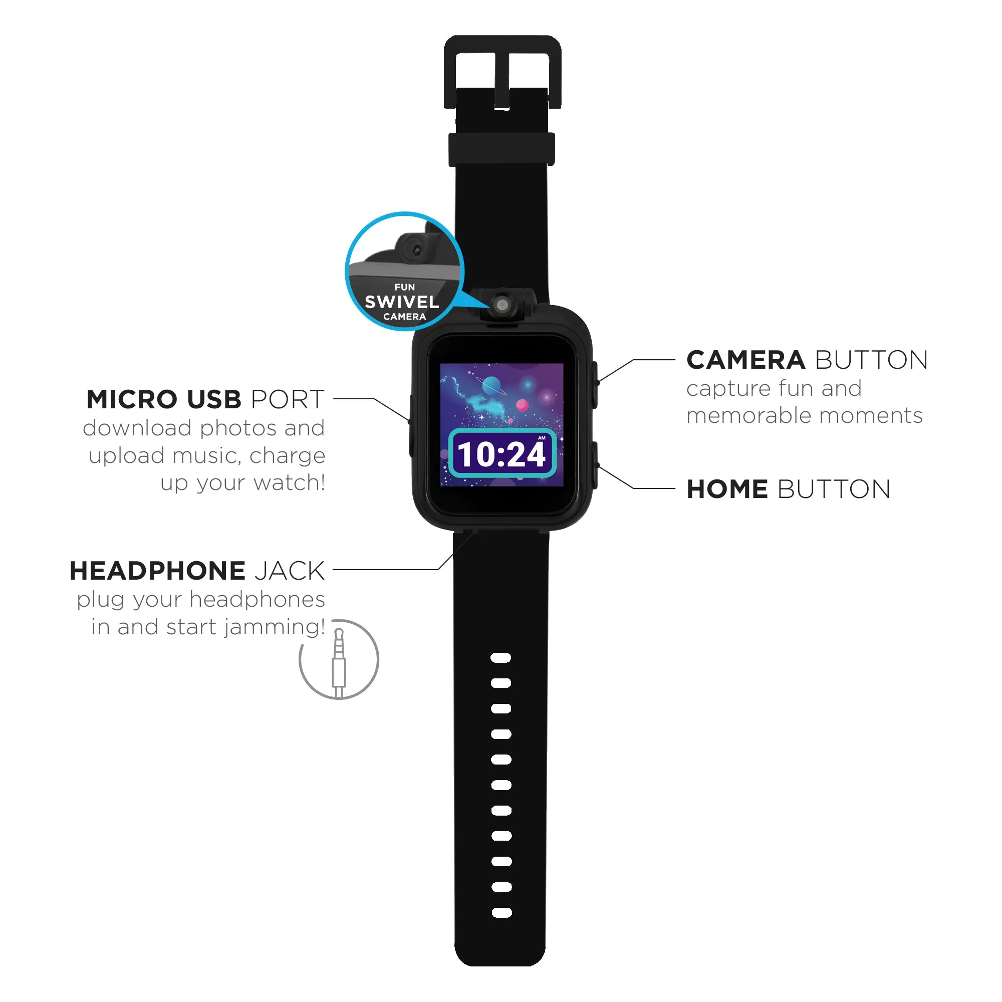 PlayZoom 2 Kids Smartwatch with Headphones: Black & Silver