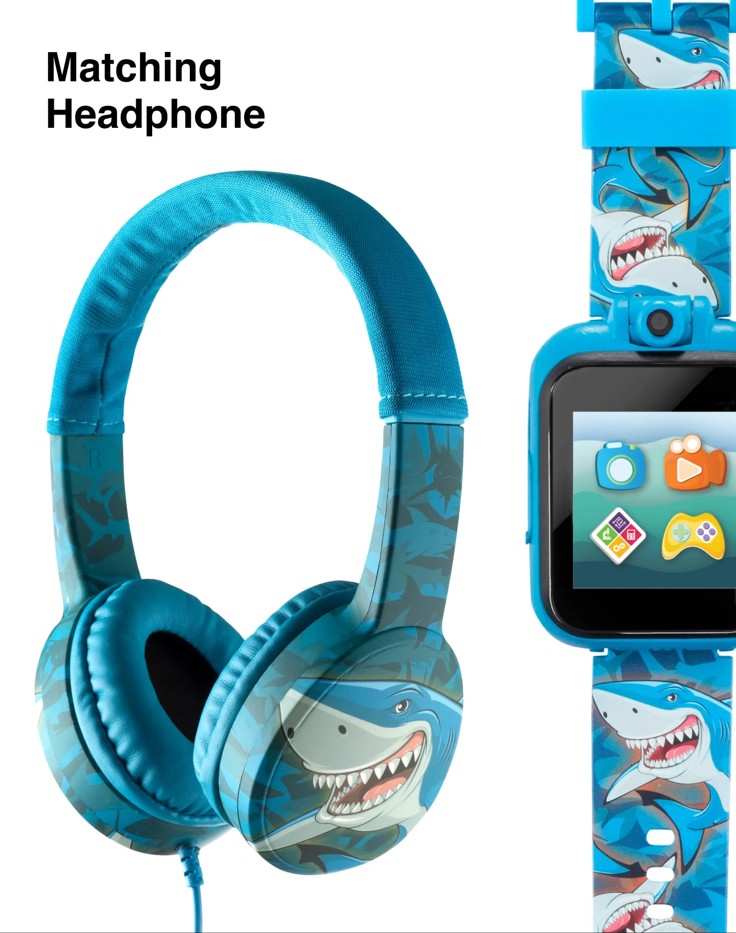 PlayZoom 2 Kids Smartwatch with Headphones: Blue Multi Shark