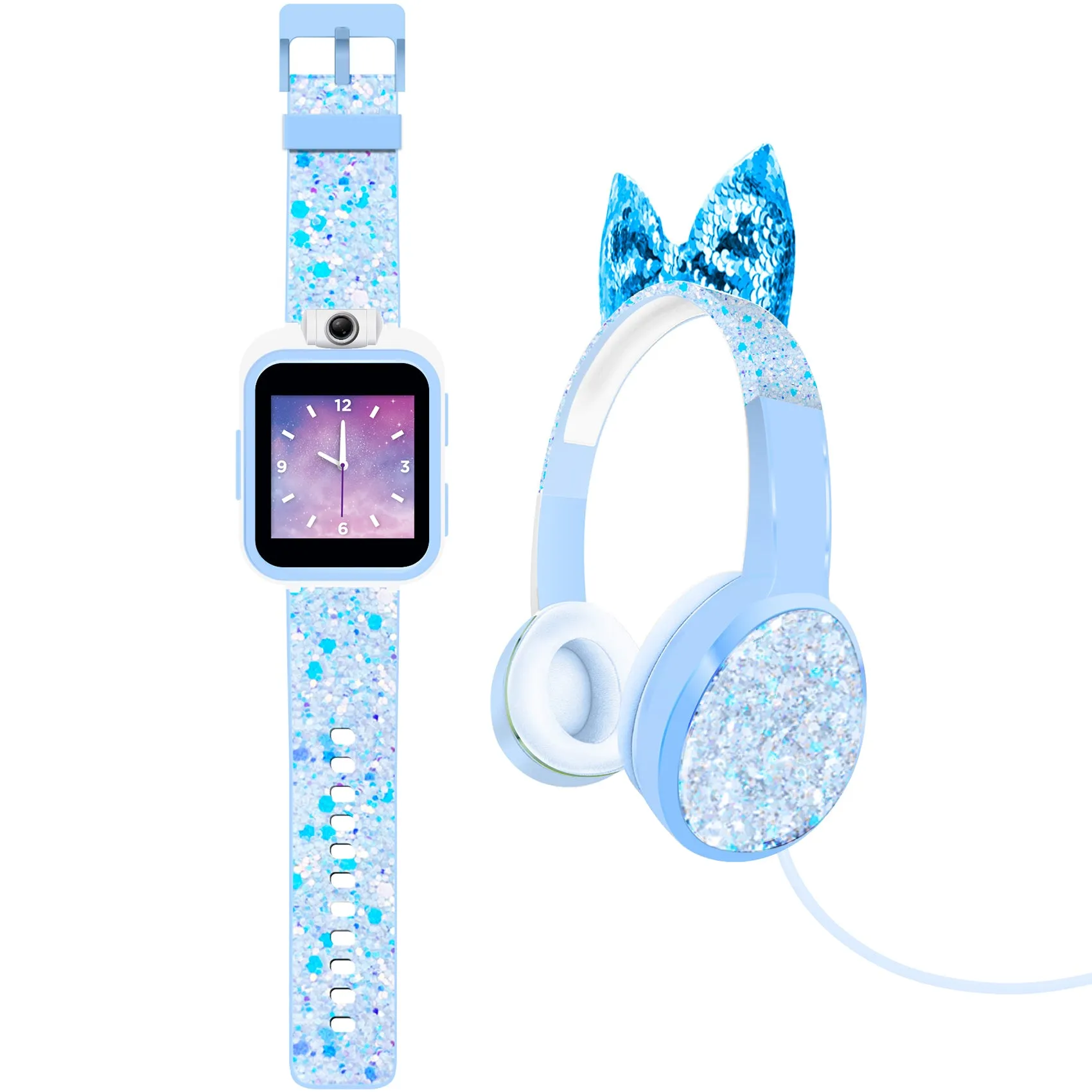 PlayZoom 2 Kids Smartwatch with Headphones: Light Blue Sparkle