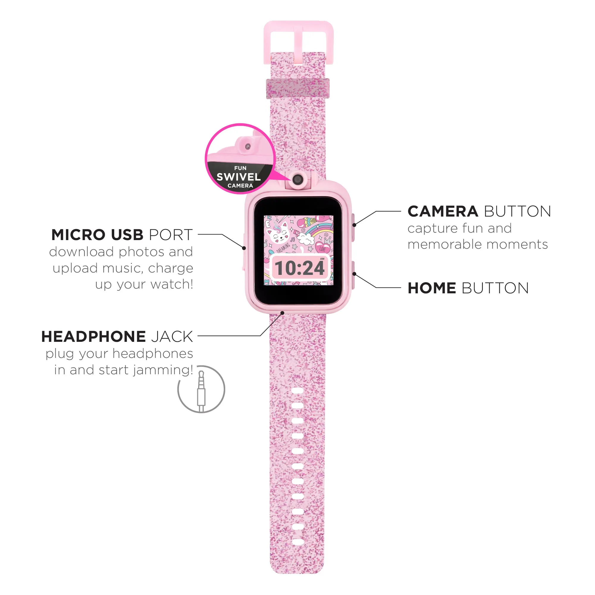 PlayZoom 2 Kids Smartwatch with Headphones: Pink Sparkle