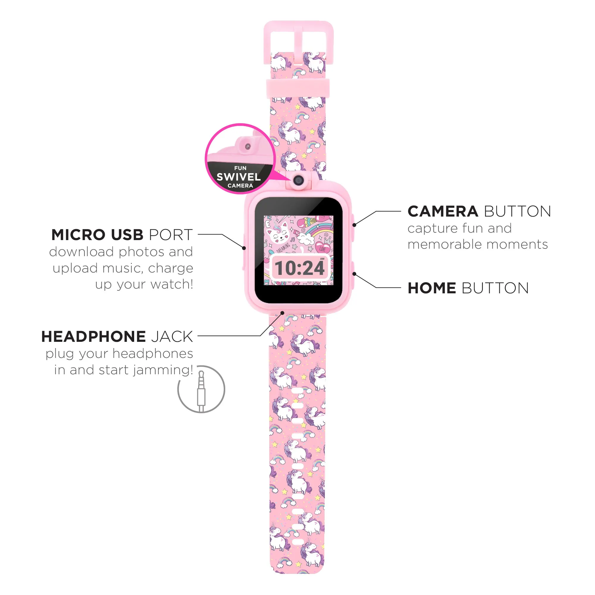 PlayZoom 2 Kids Smartwatch with Headphones: Pink Unicorn