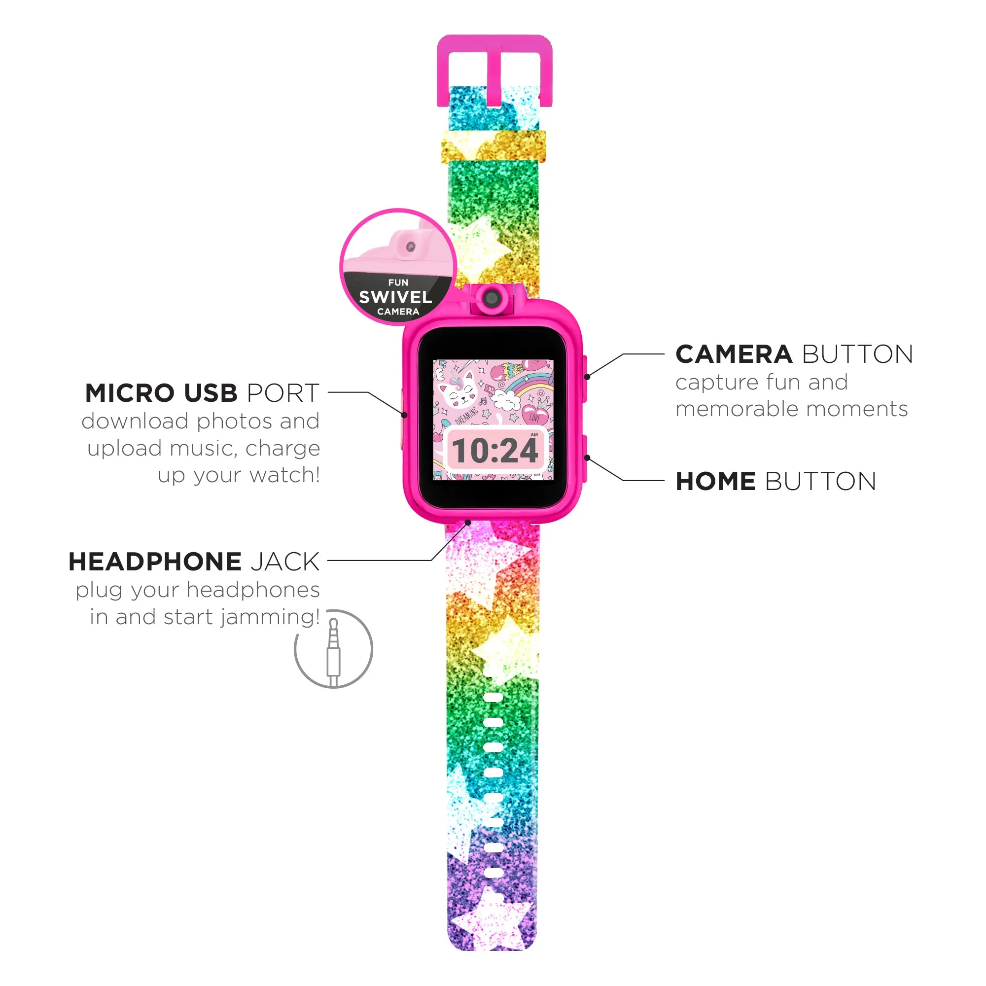 PlayZoom 2 Kids Smartwatch with Headphones: Rainbow Star Print