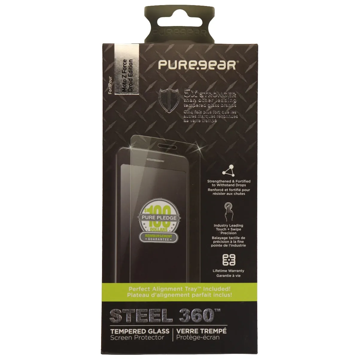 PureGear Steel 360 Tempered Glass Screen Protector for Moto Z Force Droid