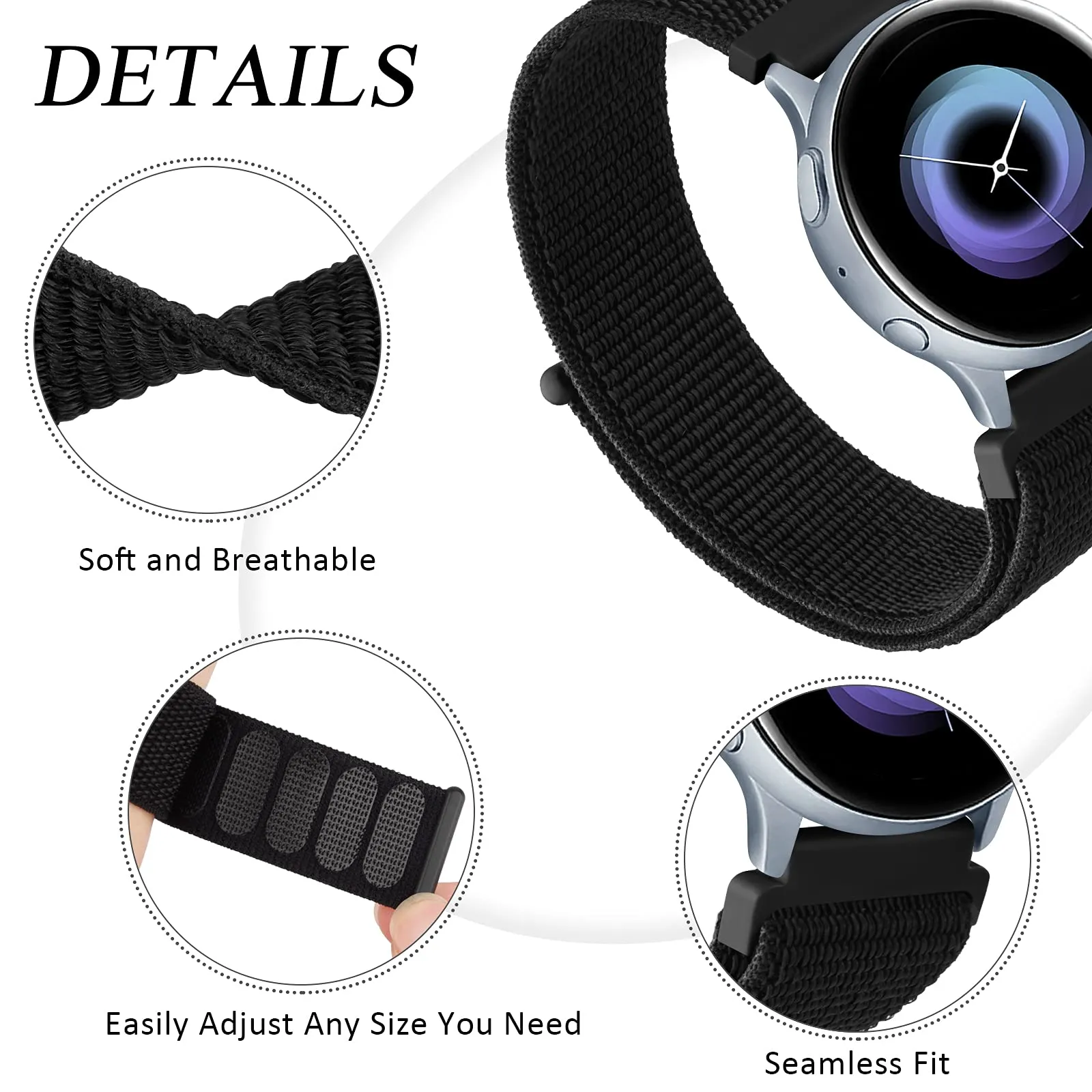 Samsung Galaxy Watch 4 40mm 44mm/Classic/Active 2 40mm 44mm/Galaxy Watch 3 41mm | Nylon Strap Watch Band   | Plum