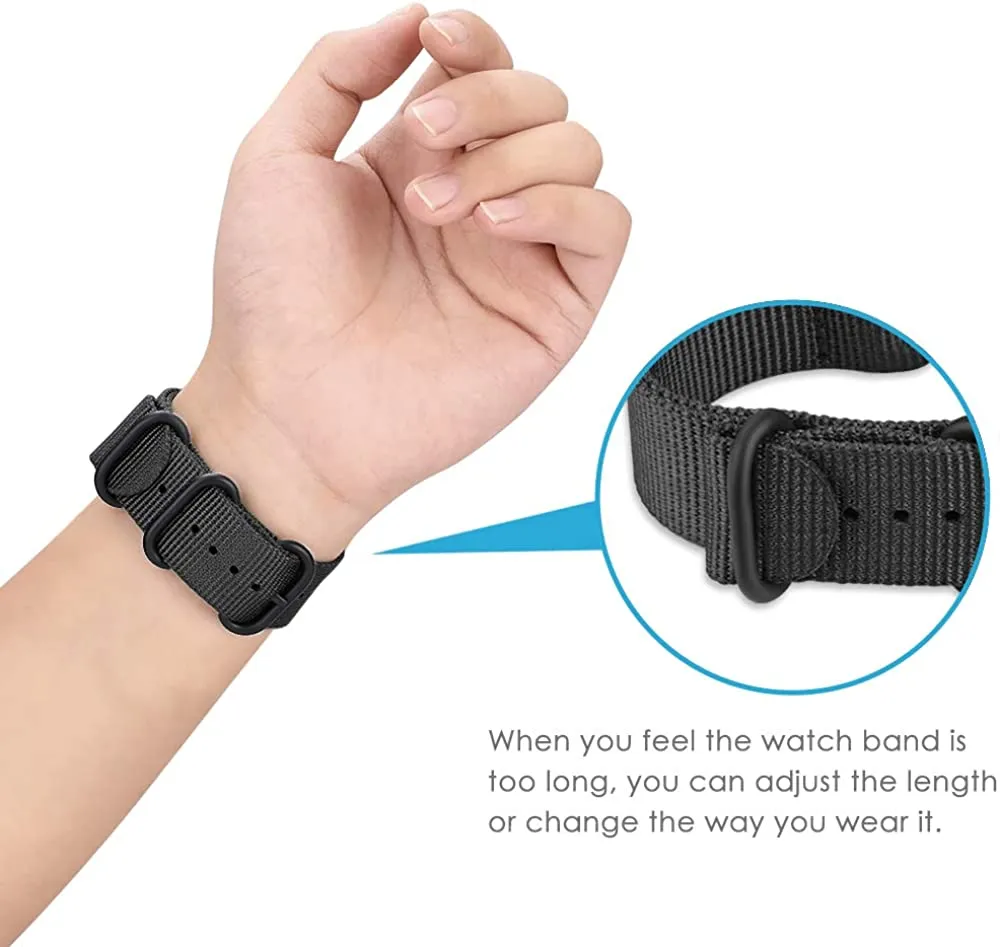 Samsung Galaxy Watch 4 40mm 44mm/Classic/Active 2 40mm 44mm/Galaxy Watch 3 41mm | Woven Nylon Strap Watch Band  | Black