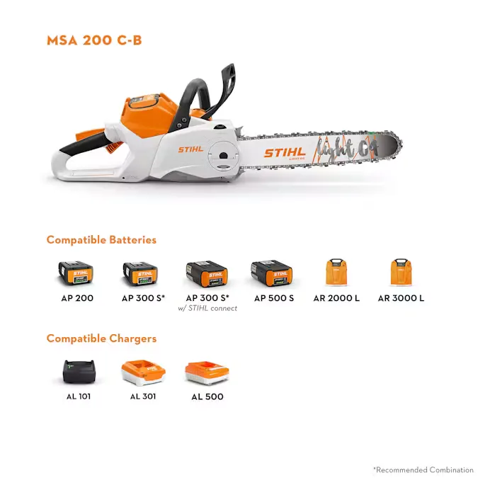 Stihl | MSA 200 C-B Battery-Powered Chainsaw | 14" bar w/ AP 300 S Battery & AP 301 Charger (MSA200-14-AP300S-AL301-COMBO)