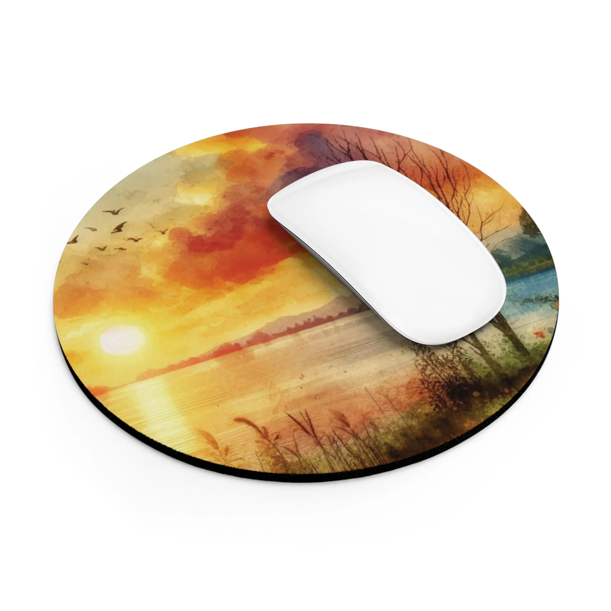 Sunset by the lake with watercolour effect Mouse Pad