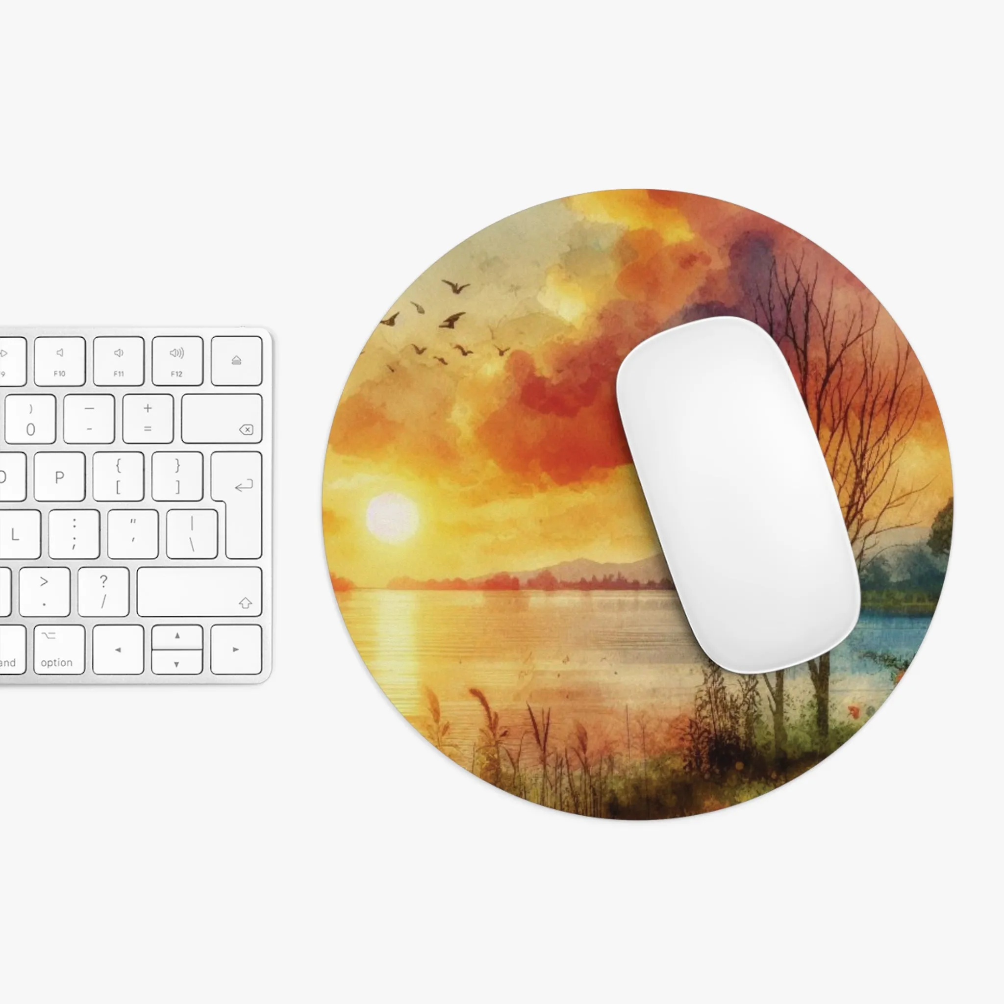 Sunset by the lake with watercolour effect Mouse Pad