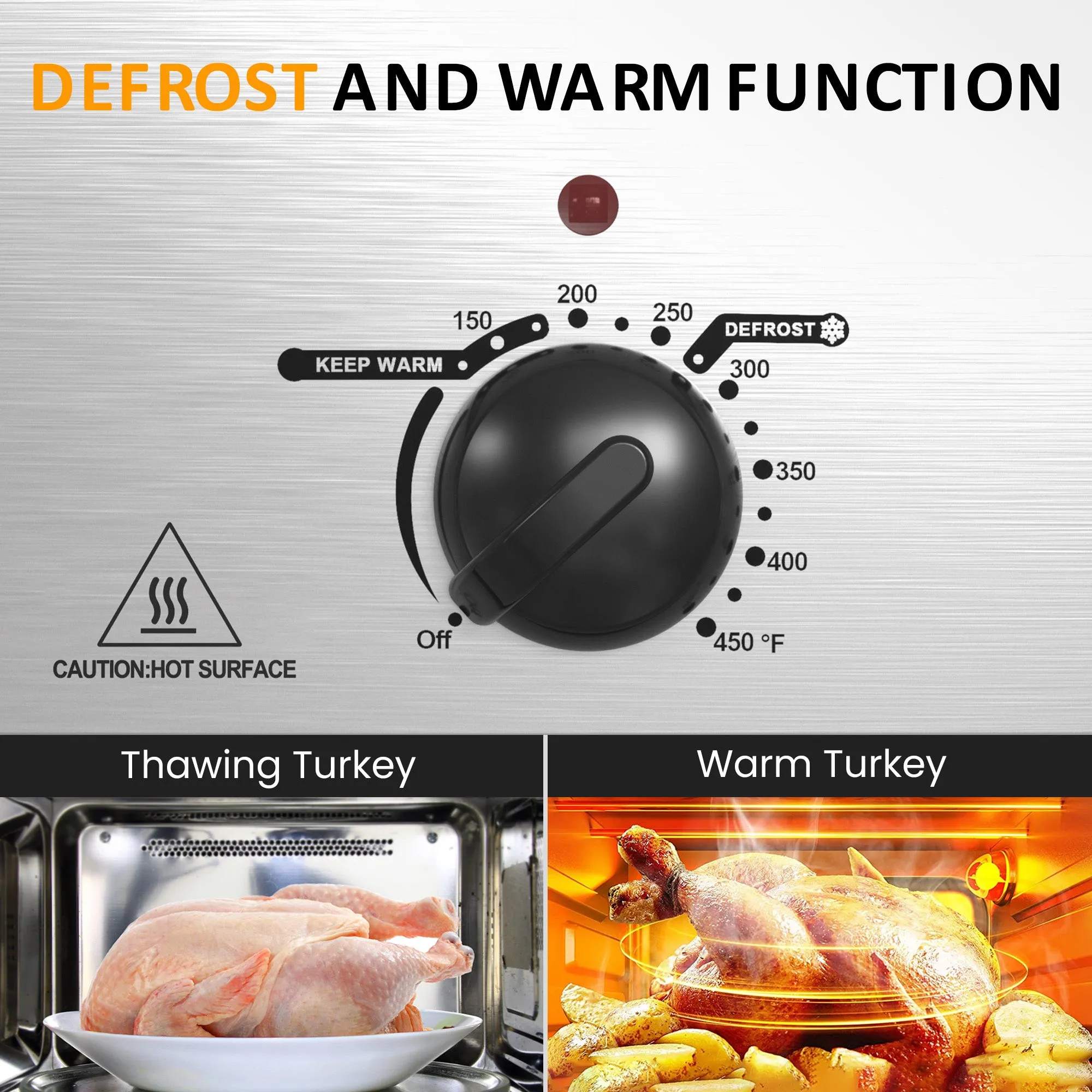 Sunvivi Electric Roaster Oven, 18 QT Turkey Roaster with Self-Basting Lid and Buffet Server, Roaster Oven with Adjustable Temperature Control, Removable Pan & Rack for Turkey, Pizza, Meat, Stainless Steel, Silver