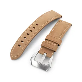 Tan Color Tapered Nubuck Leather Watch Band, 22mm or 24mm