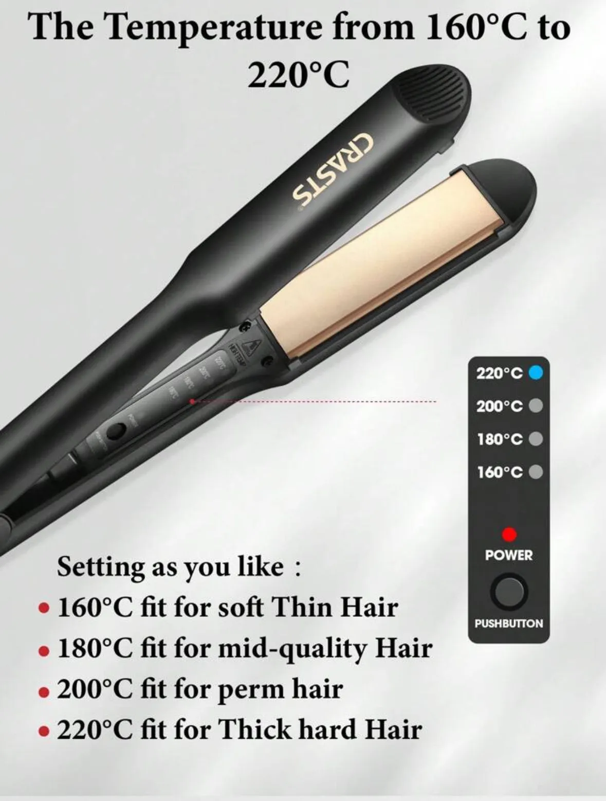 Temperature-Adjustable Titanium Alloy Hair Straightener/Curler