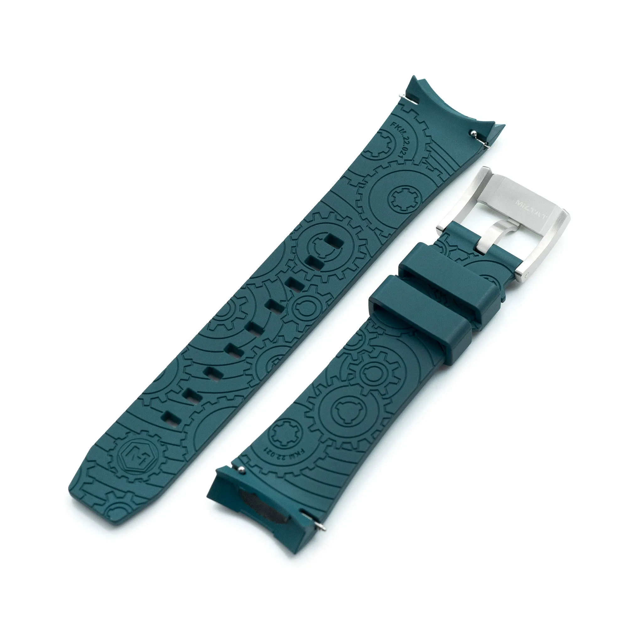 Wheels FKM Watch Band for Orient Kamasu, 22mm Green Rubber Quick Release Curved End