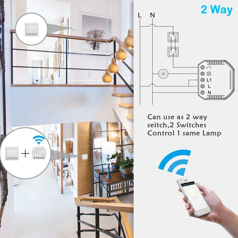 Wifi Smart Light Switch Automation Module Smart home Life/Tuya APP Remote Control,Works with Alexa Google Home 1/2 Way