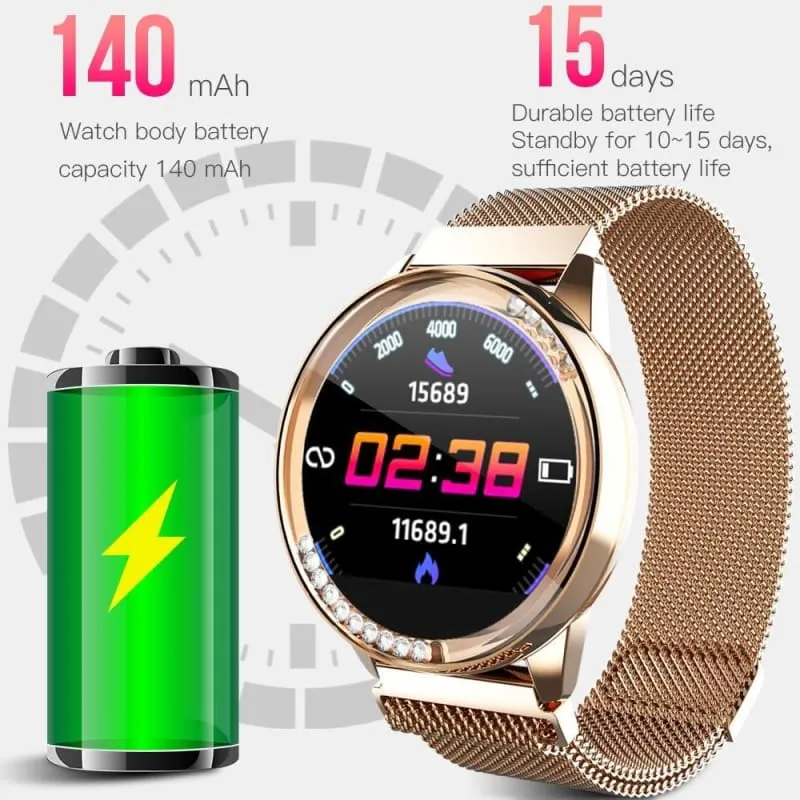 Women's Round Steel Smart Watch