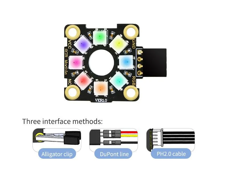 Yahboom Colorful RGB light halo module compatible with alligator clip/DuPont line/PH2.0 cable